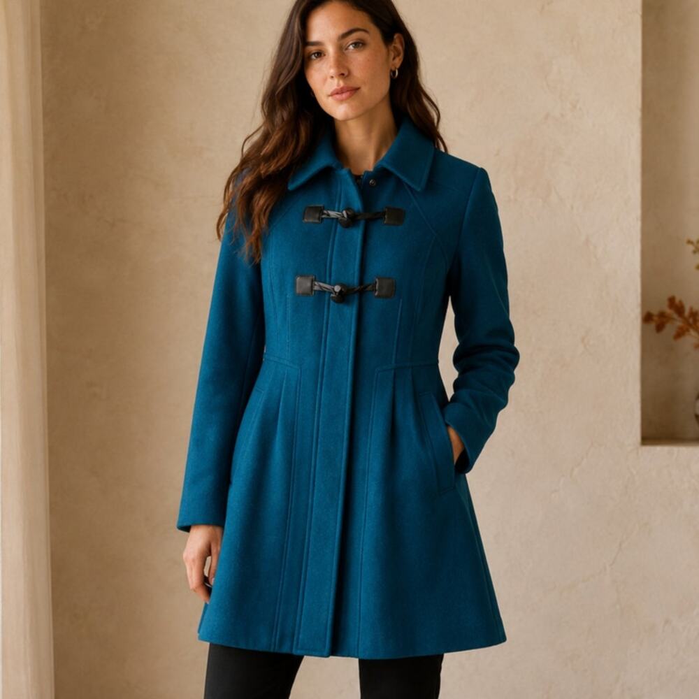 Jessica Simpson Teal Wool Blend Toggle Coat Medium Twee Preppy Mod Winter